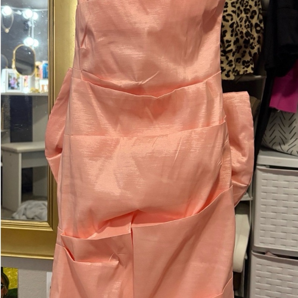 Chic Strapless Peach Dress- detachable bow on back
